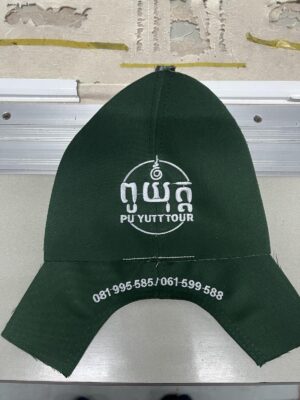 test mau theu logo pu yuttour trên non luoi trai